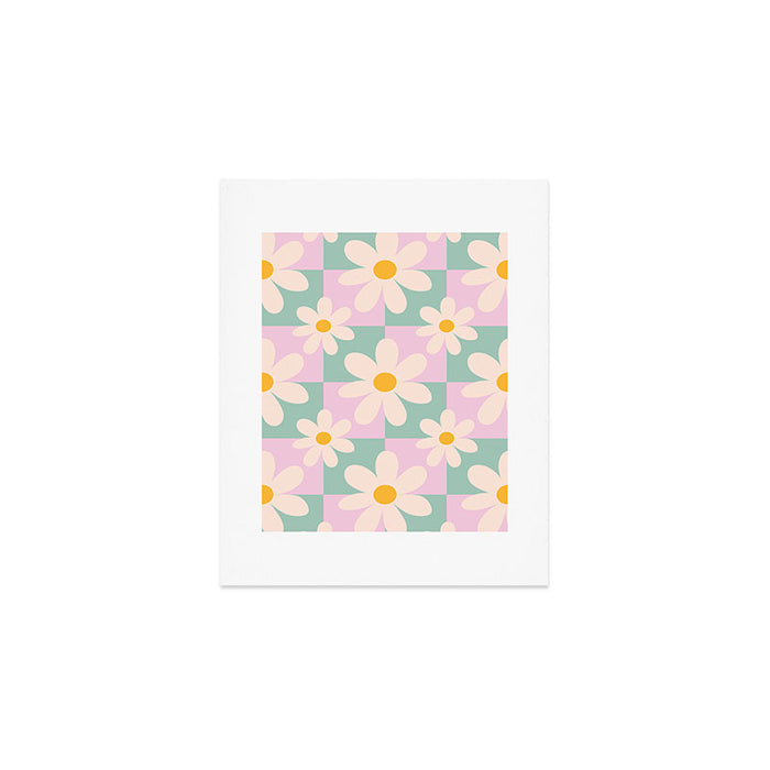 Daisy checkered pattern - Lilac and turquoise  Art Print Gallery Image 1