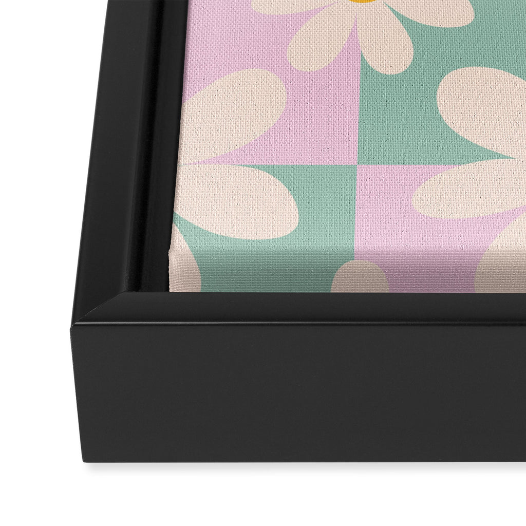 Daisy checkered pattern - Lilac and turquoise  Framed Canvas Print Gallery Image 3