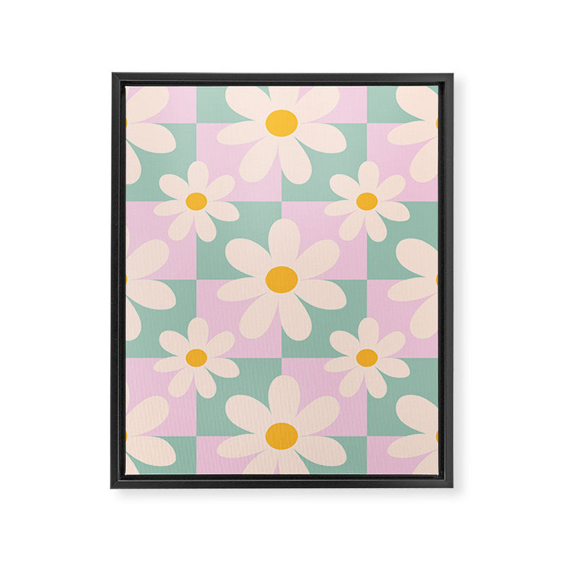 Daisy checkered pattern - Lilac and turquoise  Framed Canvas Print Gallery Image 8