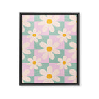 Daisy checkered pattern - Lilac and turquoise  Framed Canvas Print Gallery Image 8