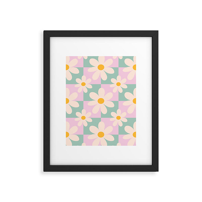 Daisy checkered pattern - Lilac and turquoise  Framed Art Print Gallery Image 6