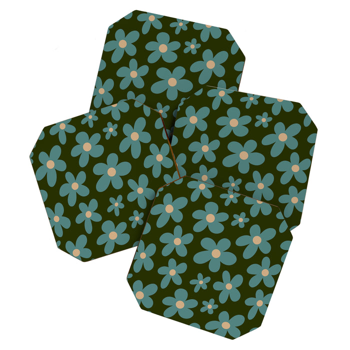 Daisy Pop - Turquoise and Dark Green Coaster Gallery Image 1