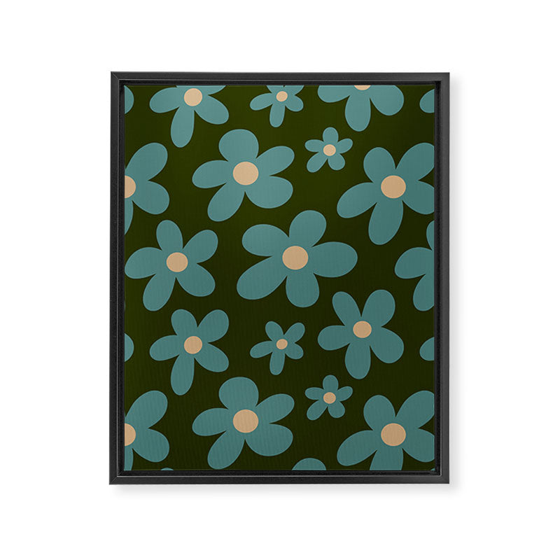 Daisy Pop - Turquoise and Dark Green Framed Canvas Print Gallery Image 8