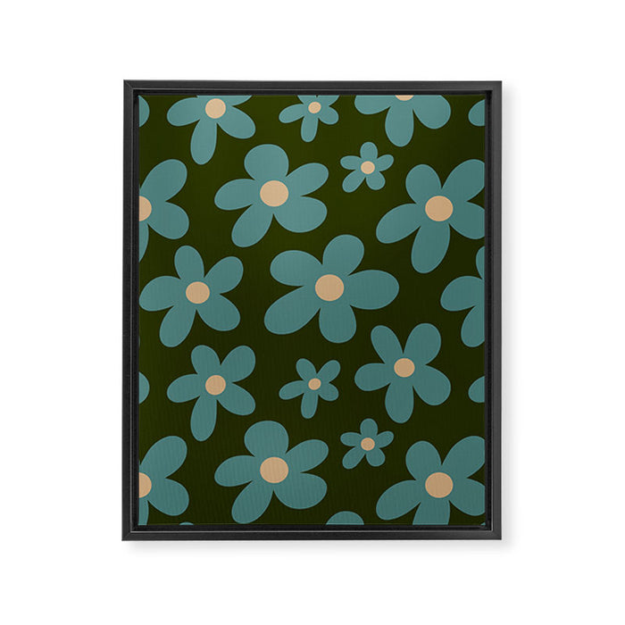 Daisy Pop - Turquoise and Dark Green Framed Canvas Print Gallery Image 1