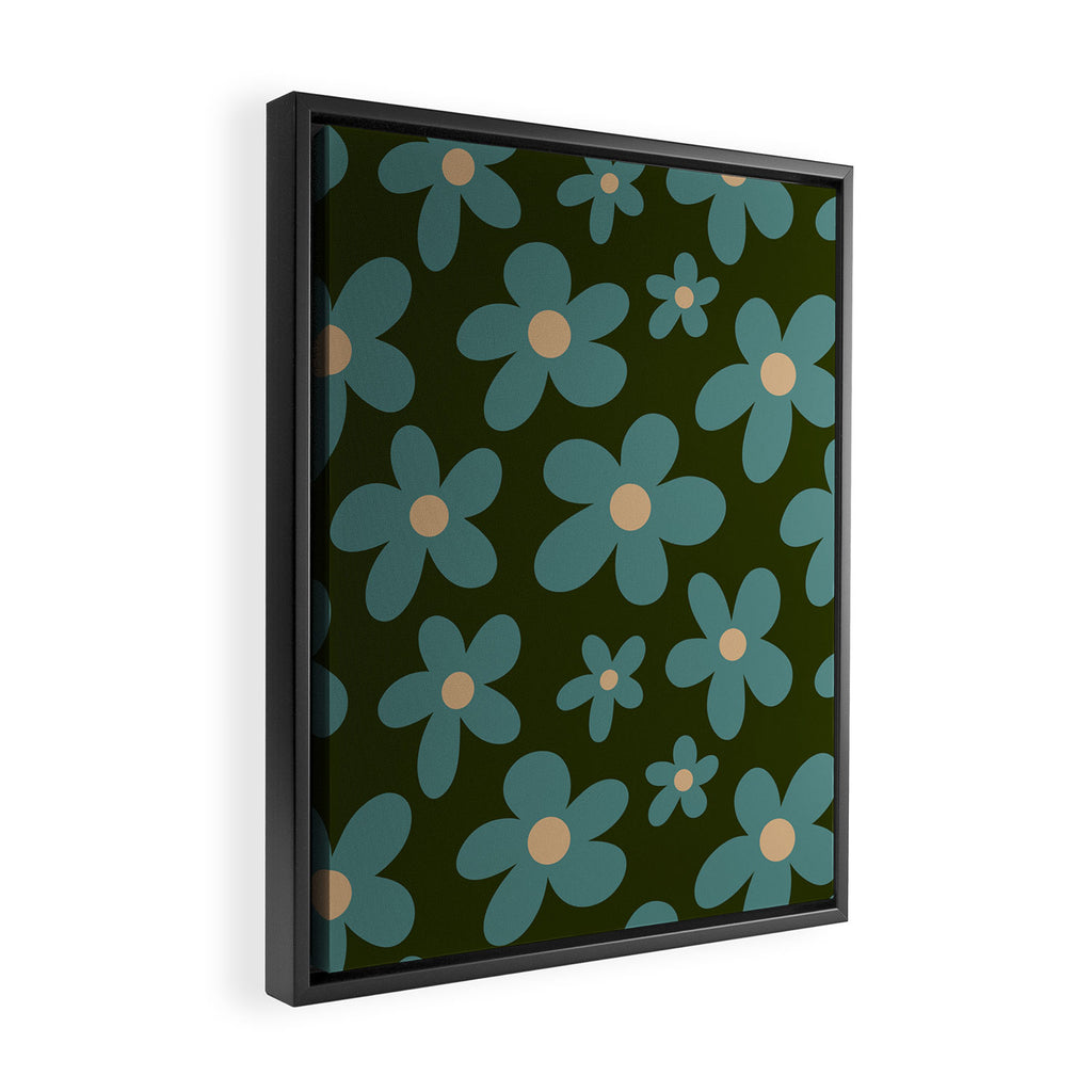 Daisy Pop - Turquoise and Dark Green Framed Canvas Print Gallery Image 2