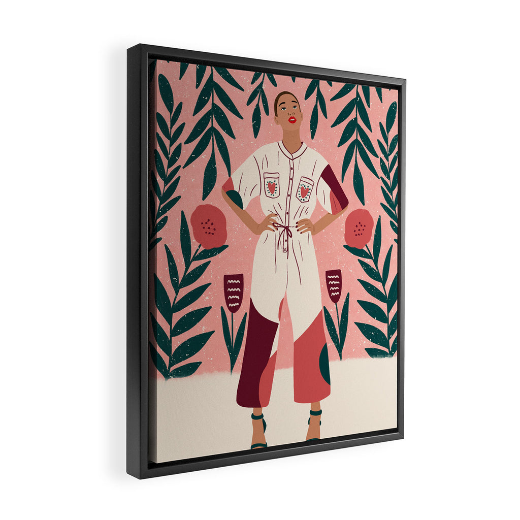 Floral Lady Portrait  Framed Canvas Print Gallery Image 2