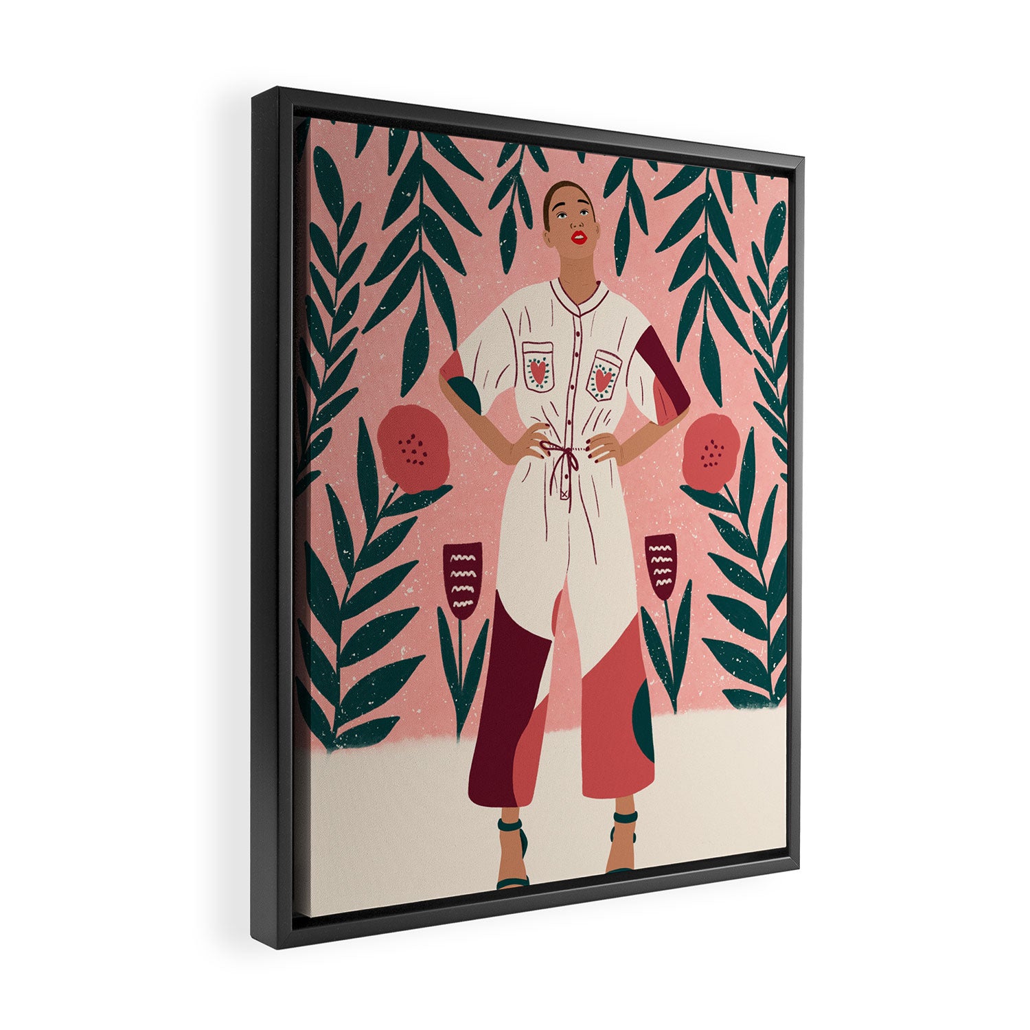 Floral Lady Portrait  Framed Canvas Print Gallery Image 2