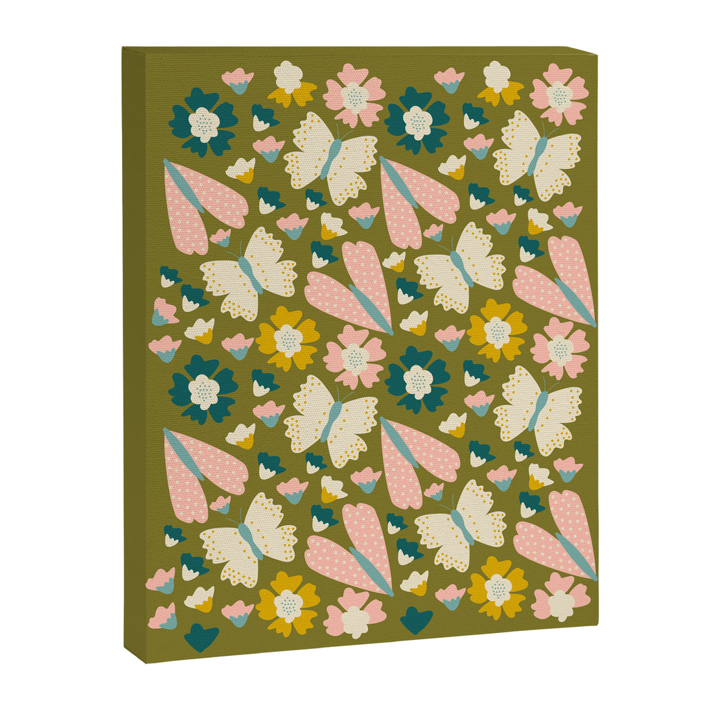 Floral Stripe - Olive  Canvas Print Gallery Image 6