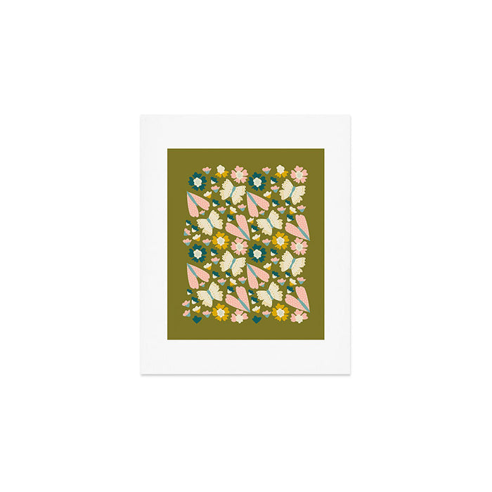 Floral Stripe - Olive  Art Print Gallery Image 1