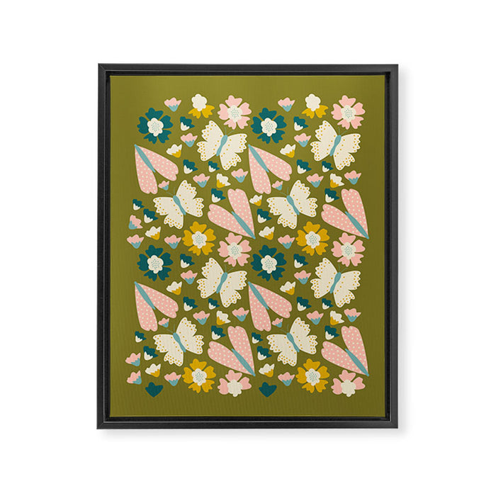 Floral Stripe - Olive  Framed Canvas Print Gallery Image 1