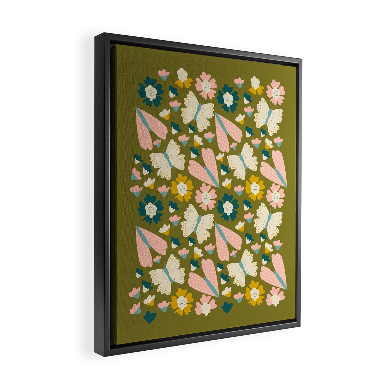 Floral Stripe - Olive  Framed Canvas Print Gallery Image 2