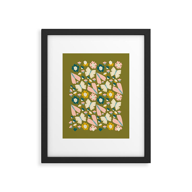 Floral Stripe - Olive  Framed Art Print Gallery Image 5