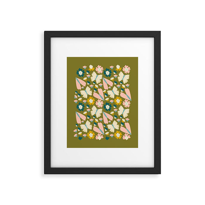 Floral Stripe - Olive  Framed Art Print Gallery Image 1