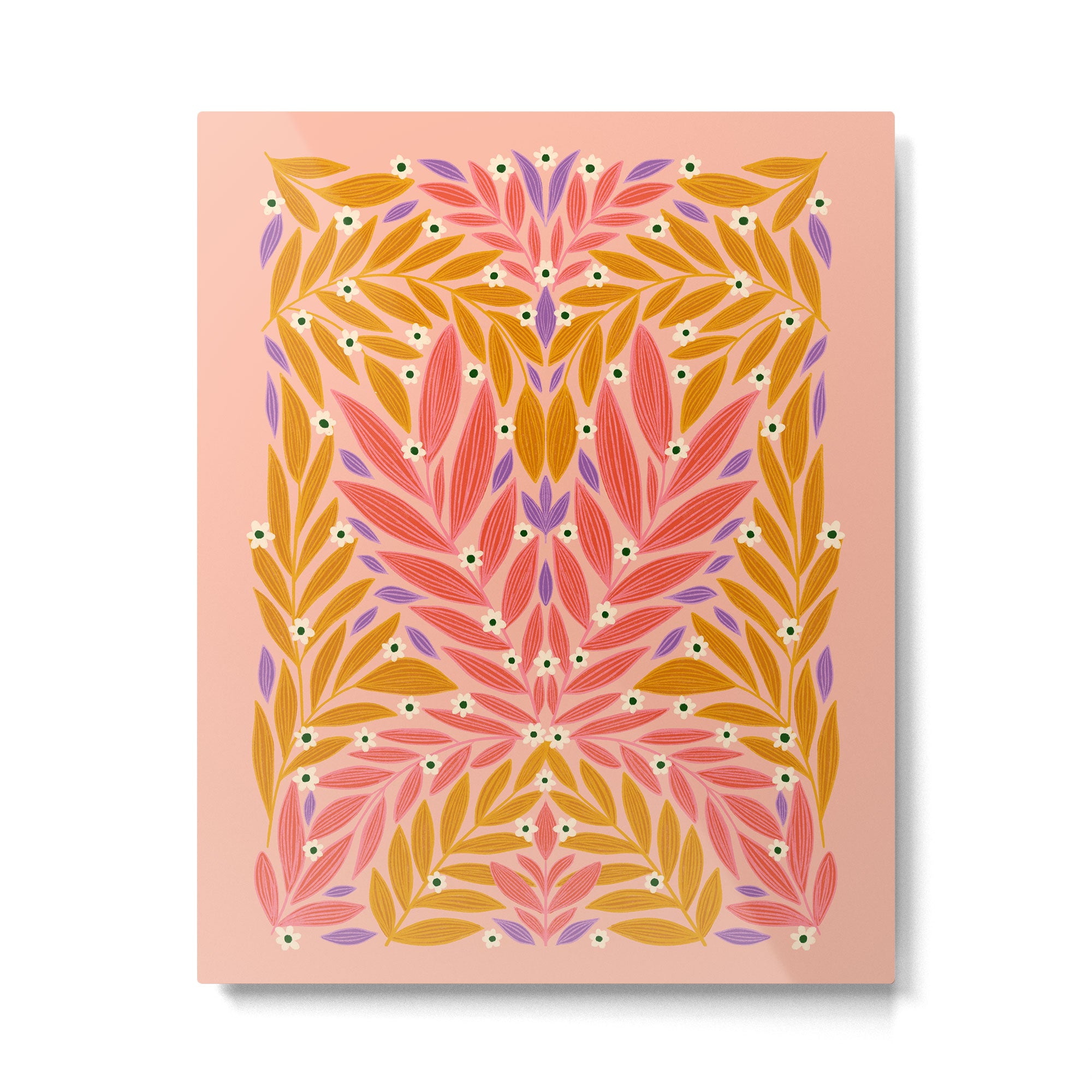 Flower and Leaves - Colorful Print Metal Print Gallery Image 4