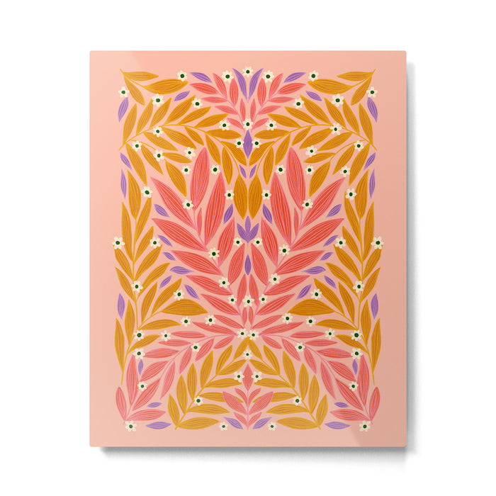 Flower and Leaves - Colorful Print Metal Print Gallery Image 1