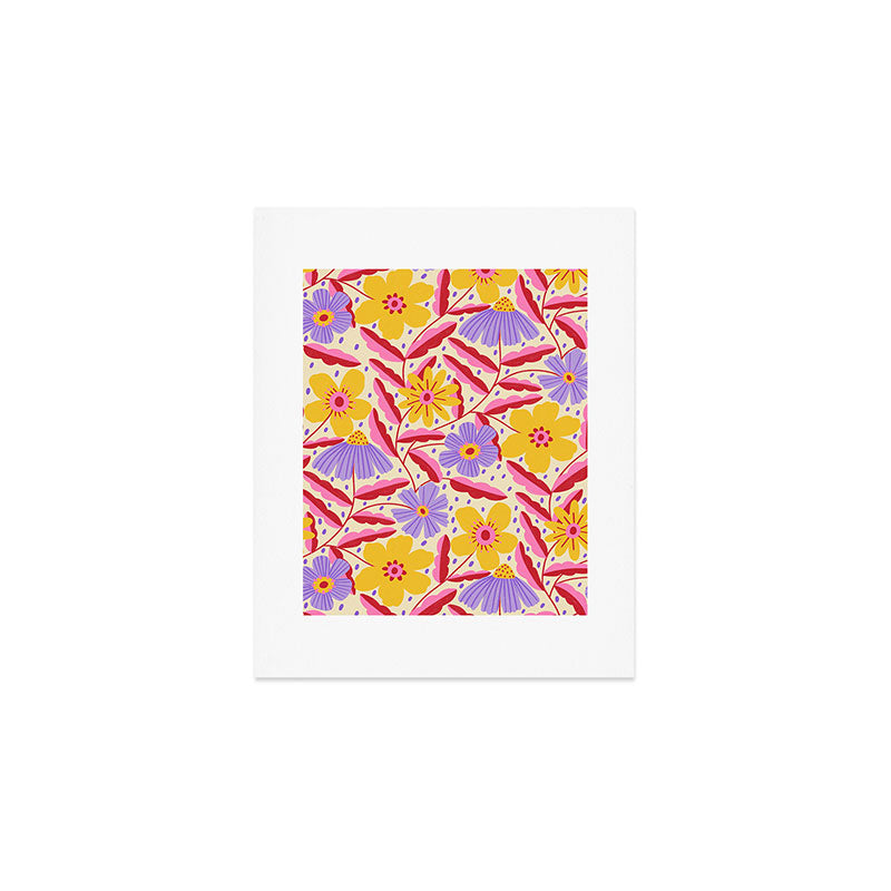Flower Garden - Yellow & Purple  Art Print Gallery Image 1