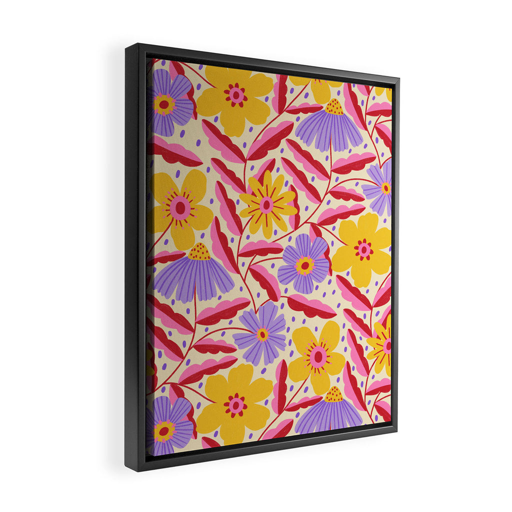 Flower Garden - Yellow & Purple  Framed Canvas Print Gallery Image 2