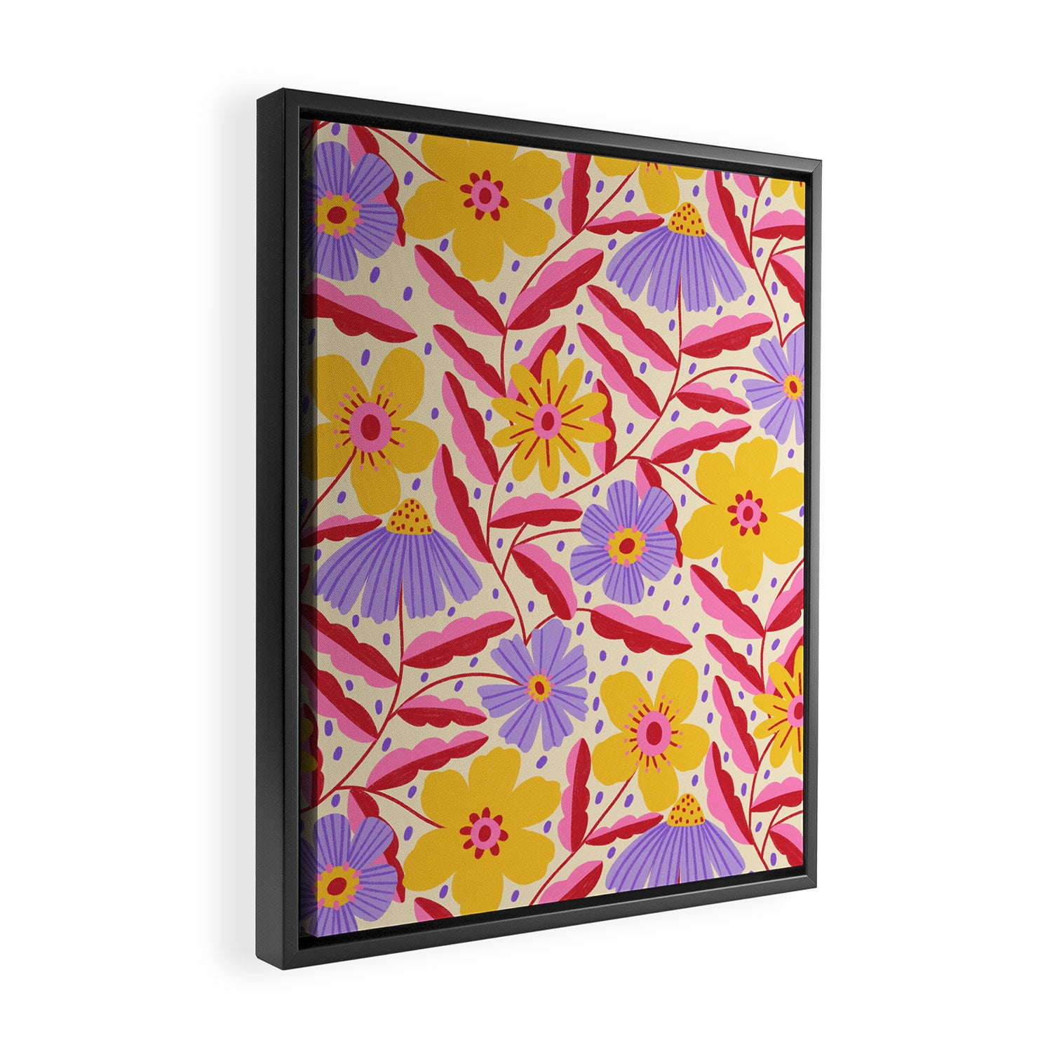 Flower Garden - Yellow & Purple  Framed Canvas Print Gallery Image 2
