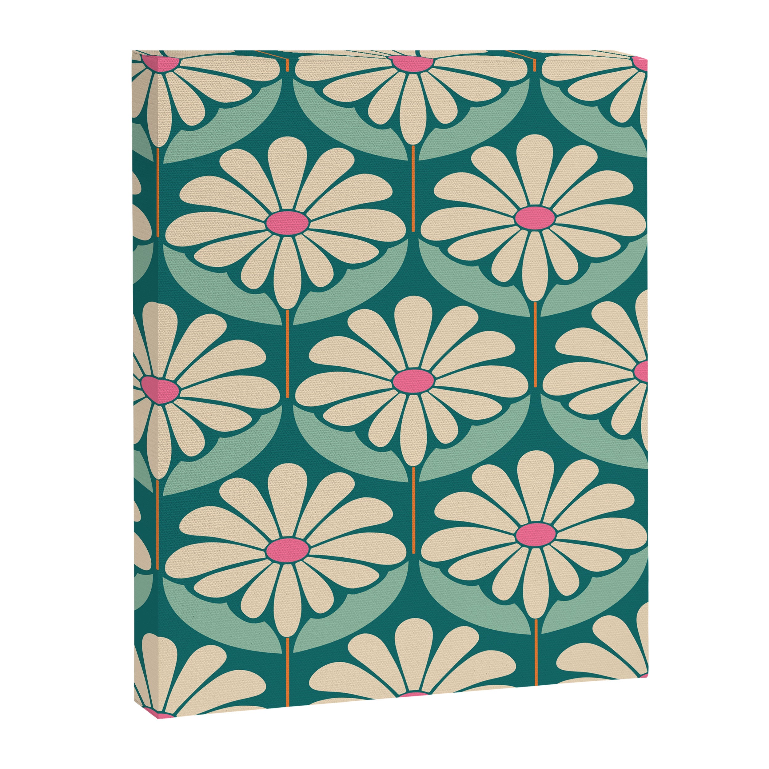 Flower Power - Teal, Pink and Off-white Canvas Print Gallery Image 8