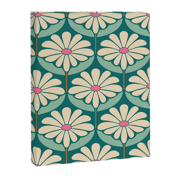 Flower Power - Teal, Pink and Off-white Canvas Print Gallery Image 1