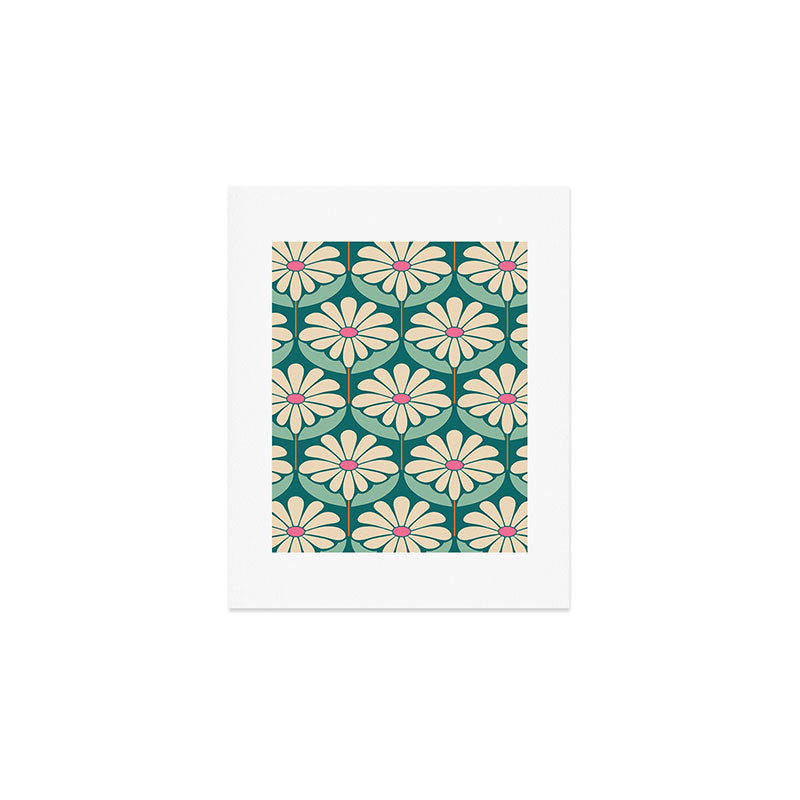 Flower Power - Teal, Pink and Off-white Art Print Gallery Image 1
