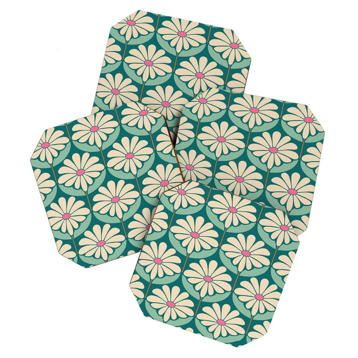 Flower Power - Teal, Pink and Off-white Coaster Gallery Image 1