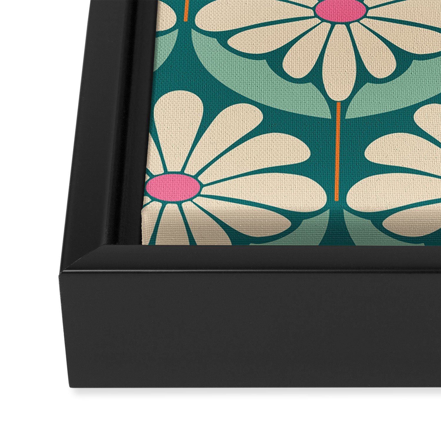 Flower Power - Teal, Pink and Off-white Framed Canvas Print Gallery Image 3