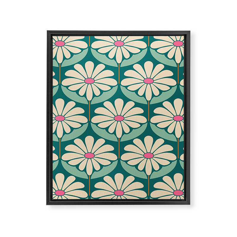 Flower Power - Teal, Pink and Off-white Framed Canvas Print Gallery Image 8