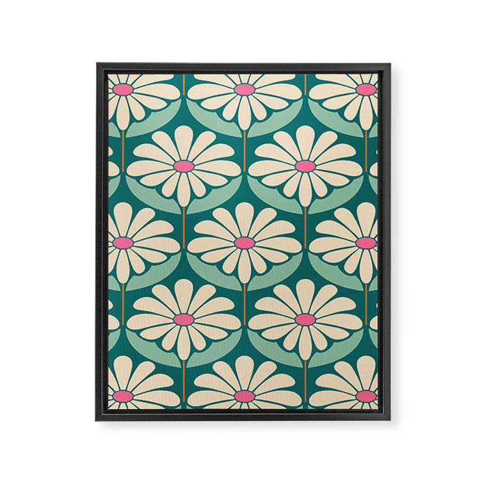 Flower Power - Teal, Pink and Off-white Framed Canvas Print Gallery Image 1