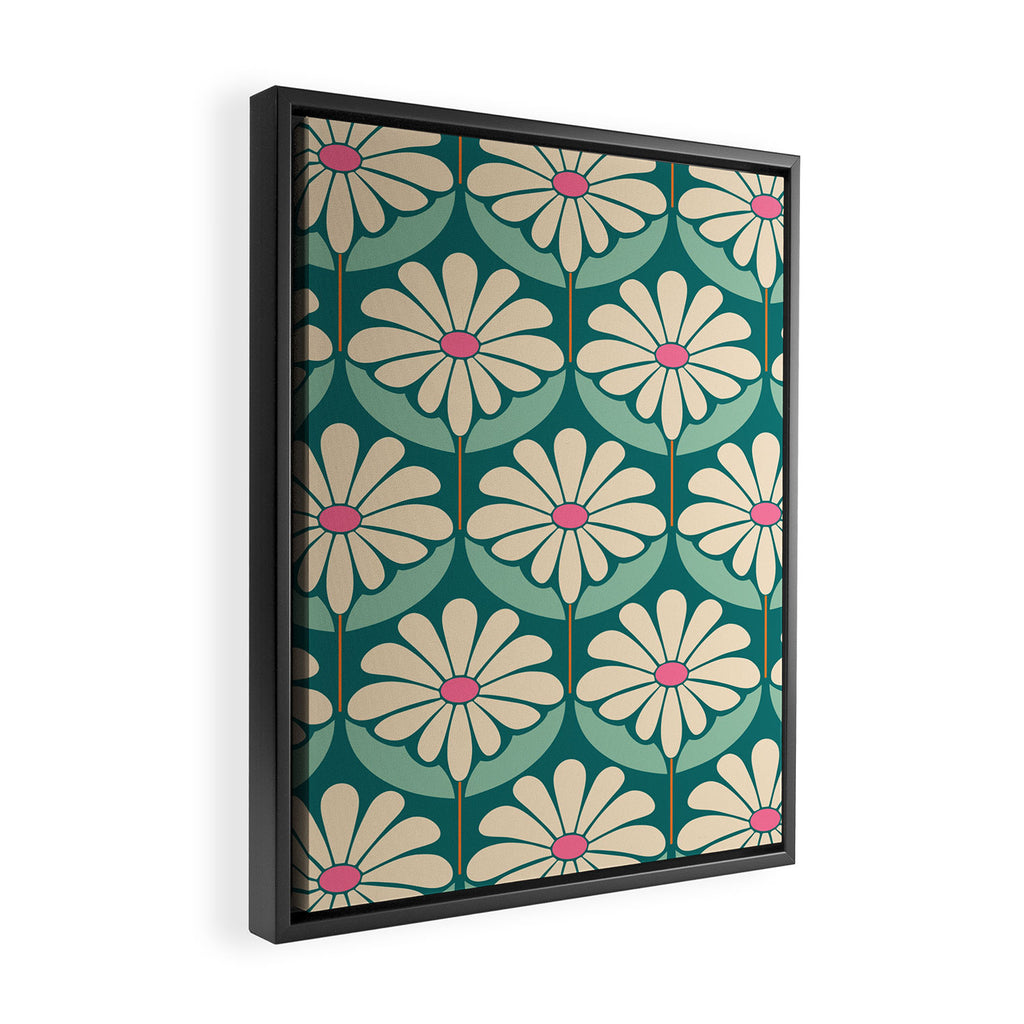 Flower Power - Teal, Pink and Off-white Framed Canvas Print Gallery Image 2