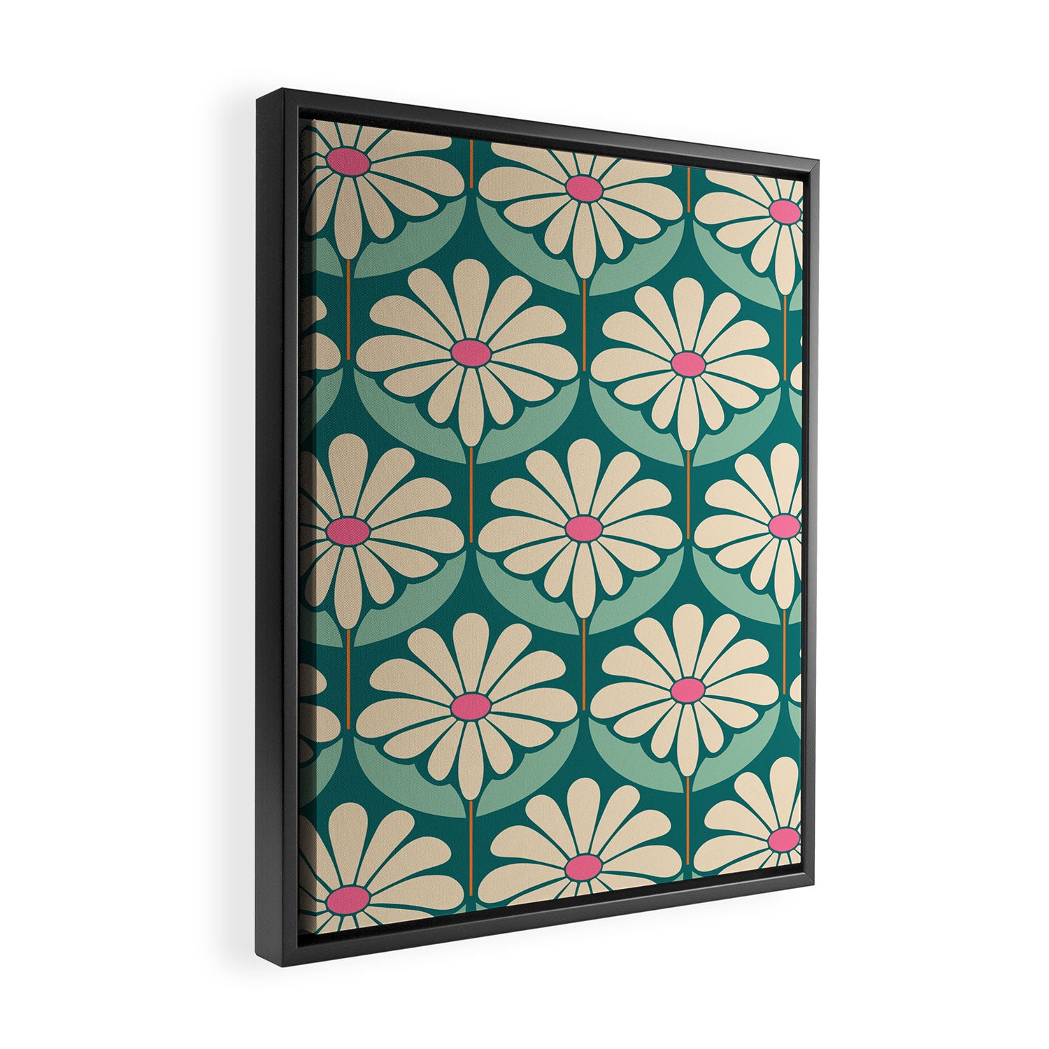 Flower Power - Teal, Pink and Off-white Framed Canvas Print Gallery Image 2