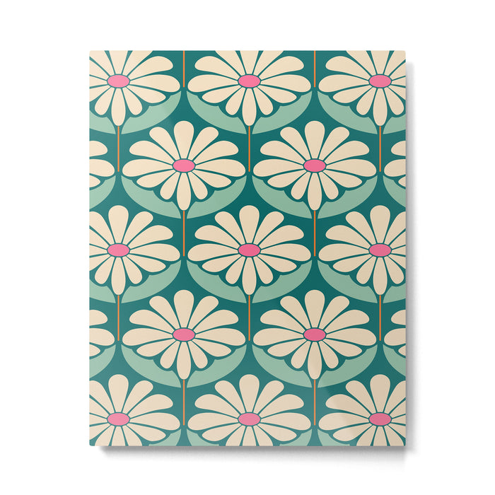 Flower Power - Teal, Pink and Off-white Metal Print Gallery Image 1
