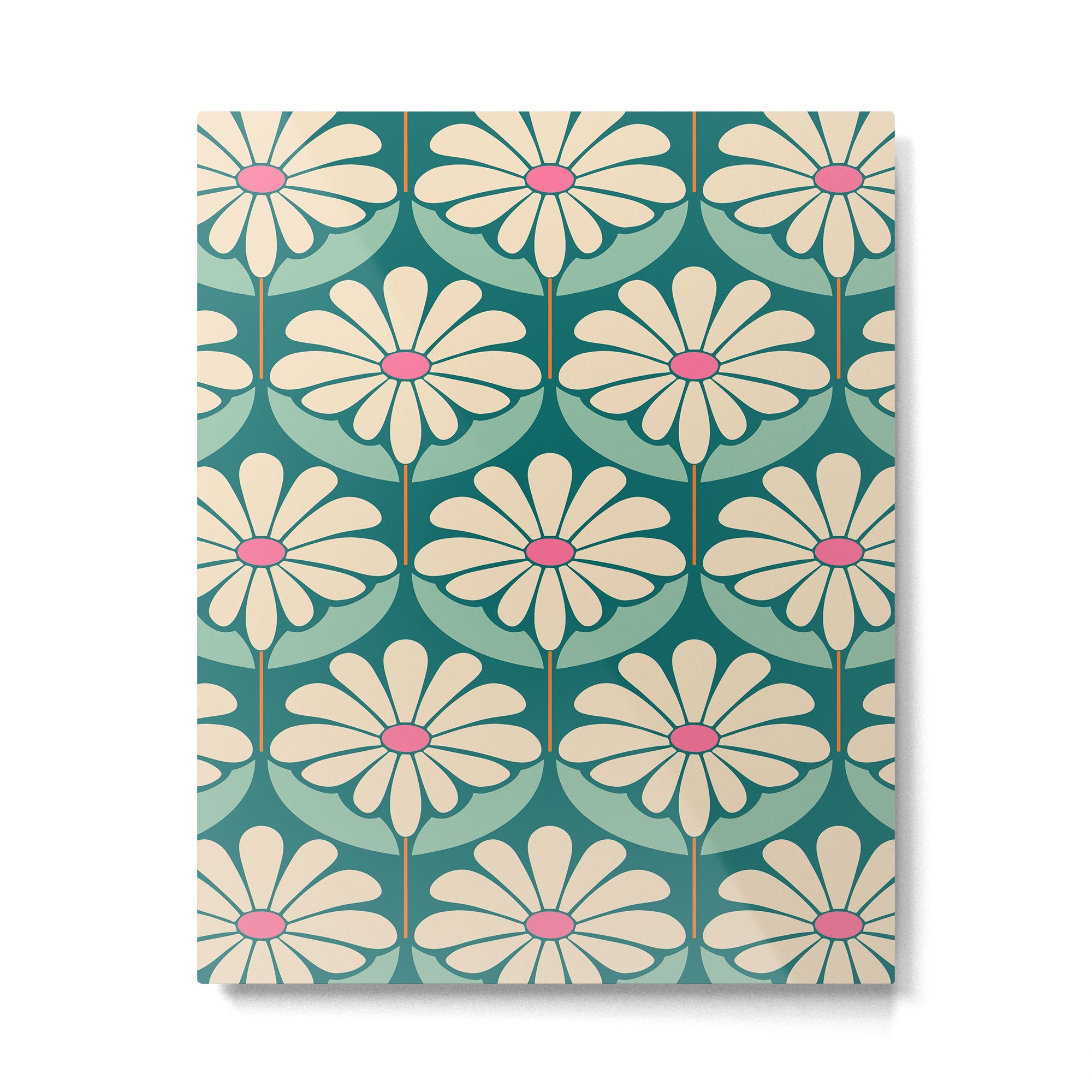 Flower Power - Teal, Pink and Off-white Metal Print Gallery Image 6