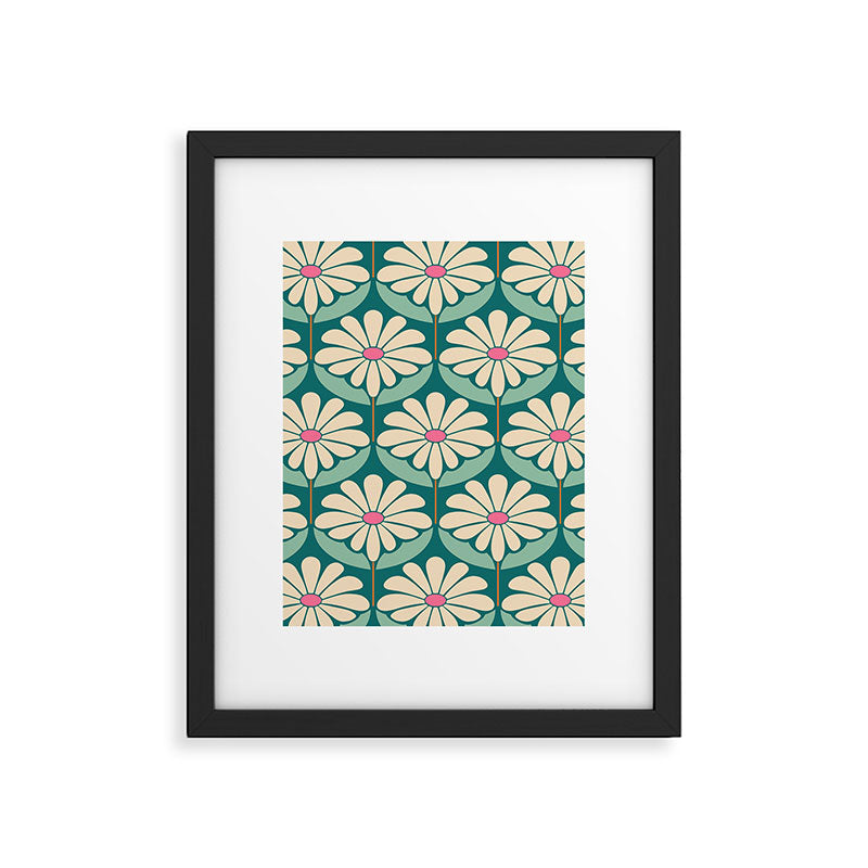 Flower Power - Teal, Pink and Off-white Framed Art Print Gallery Image 6