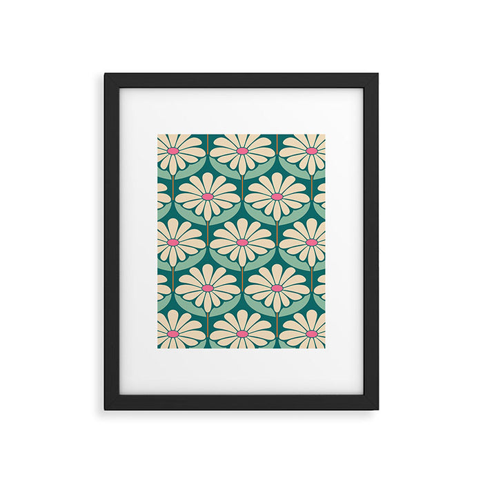 Flower Power - Teal, Pink and Off-white Framed Art Print Gallery Image 1