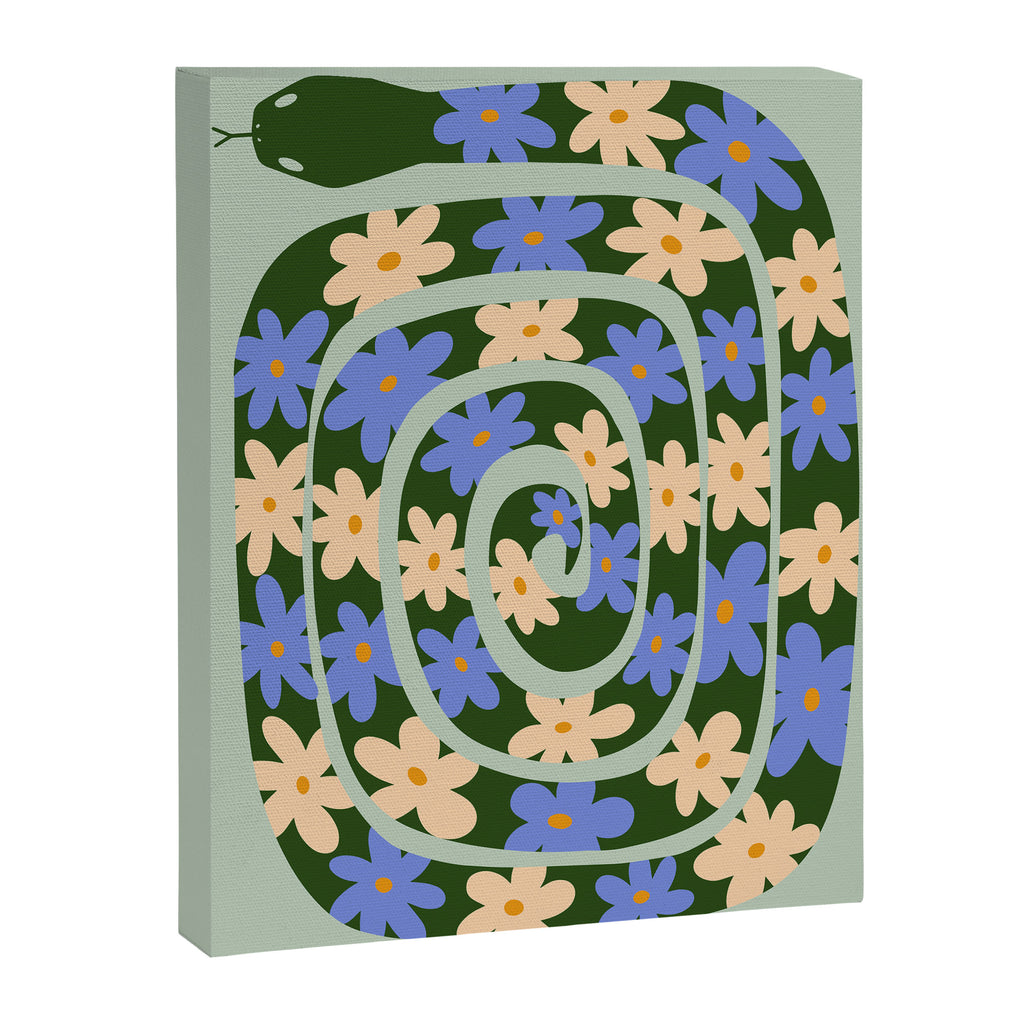 Flower Snake - Green, Blue and Off White Canvas Print Gallery Image 6