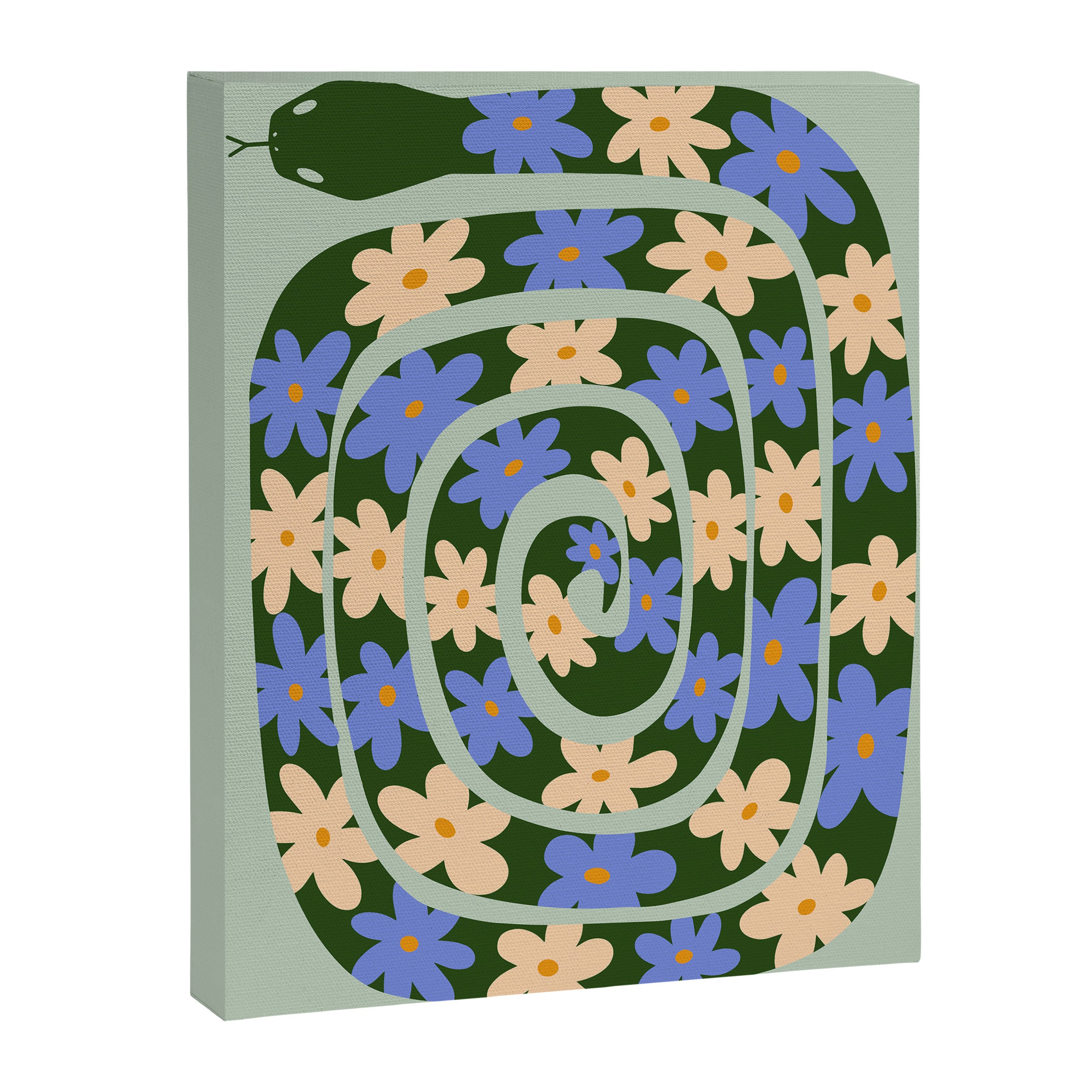 Flower Snake - Green, Blue and Off White Canvas Print Gallery Image 6
