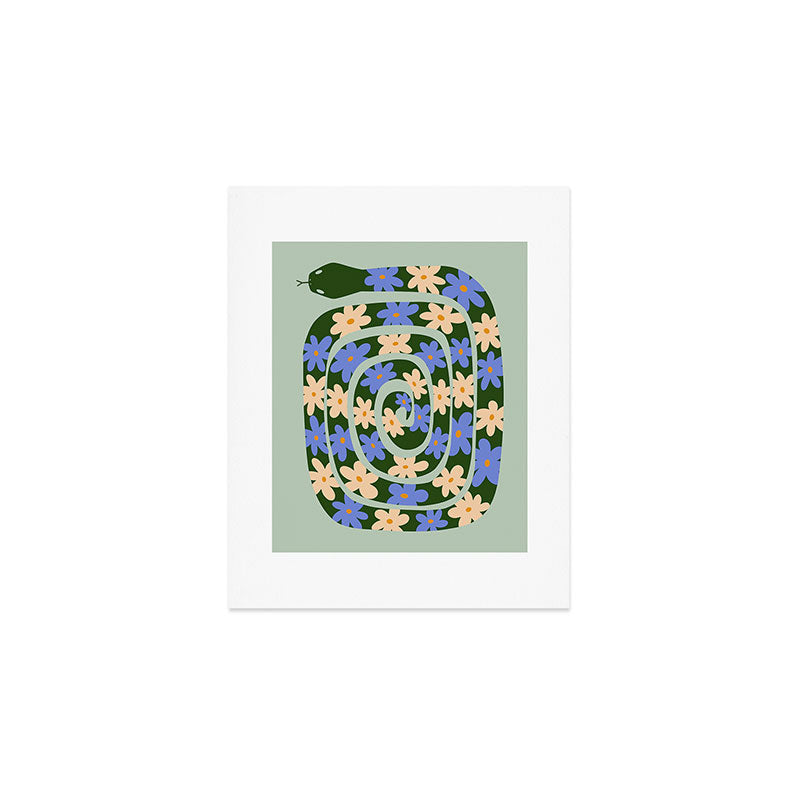 Flower Snake - Green, Blue and Off White Art Print Gallery Image 1