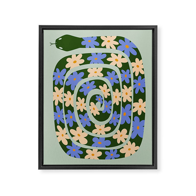 Flower Snake - Green, Blue and Off White Framed Canvas Print Gallery Image 6