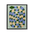 Flower Snake - Green, Blue and Off White Framed Canvas Print Gallery Image 6