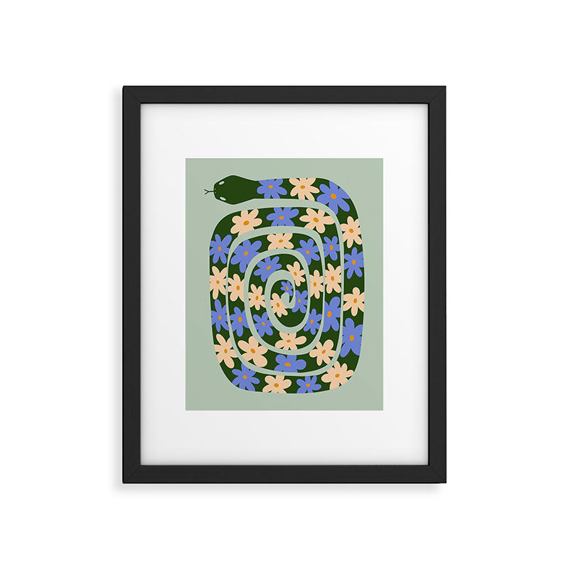 Flower Snake - Green, Blue and Off White Framed Art Print Gallery Image 5