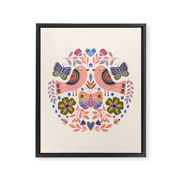 Folk Birds - Vintage Color Framed Canvas Print Gallery Image 1