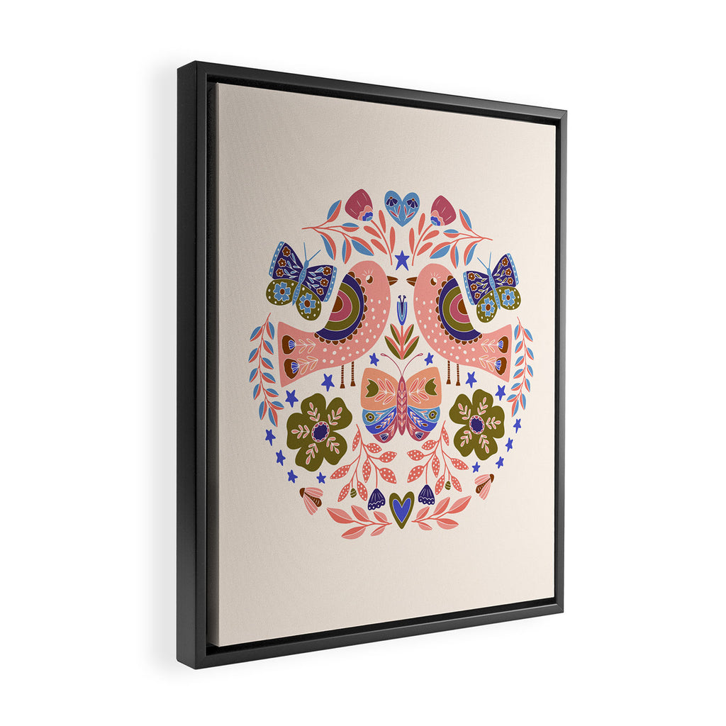 Folk Birds - Vintage Color Framed Canvas Print Gallery Image 2