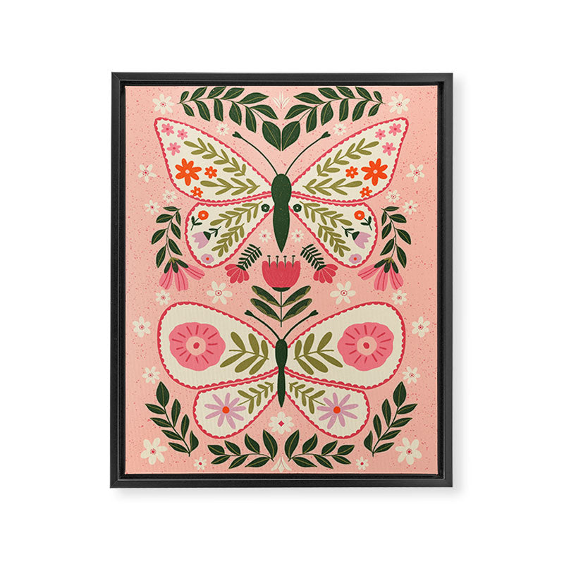  Folk Butterflies -Peach Framed Canvas Print Gallery Image 8
