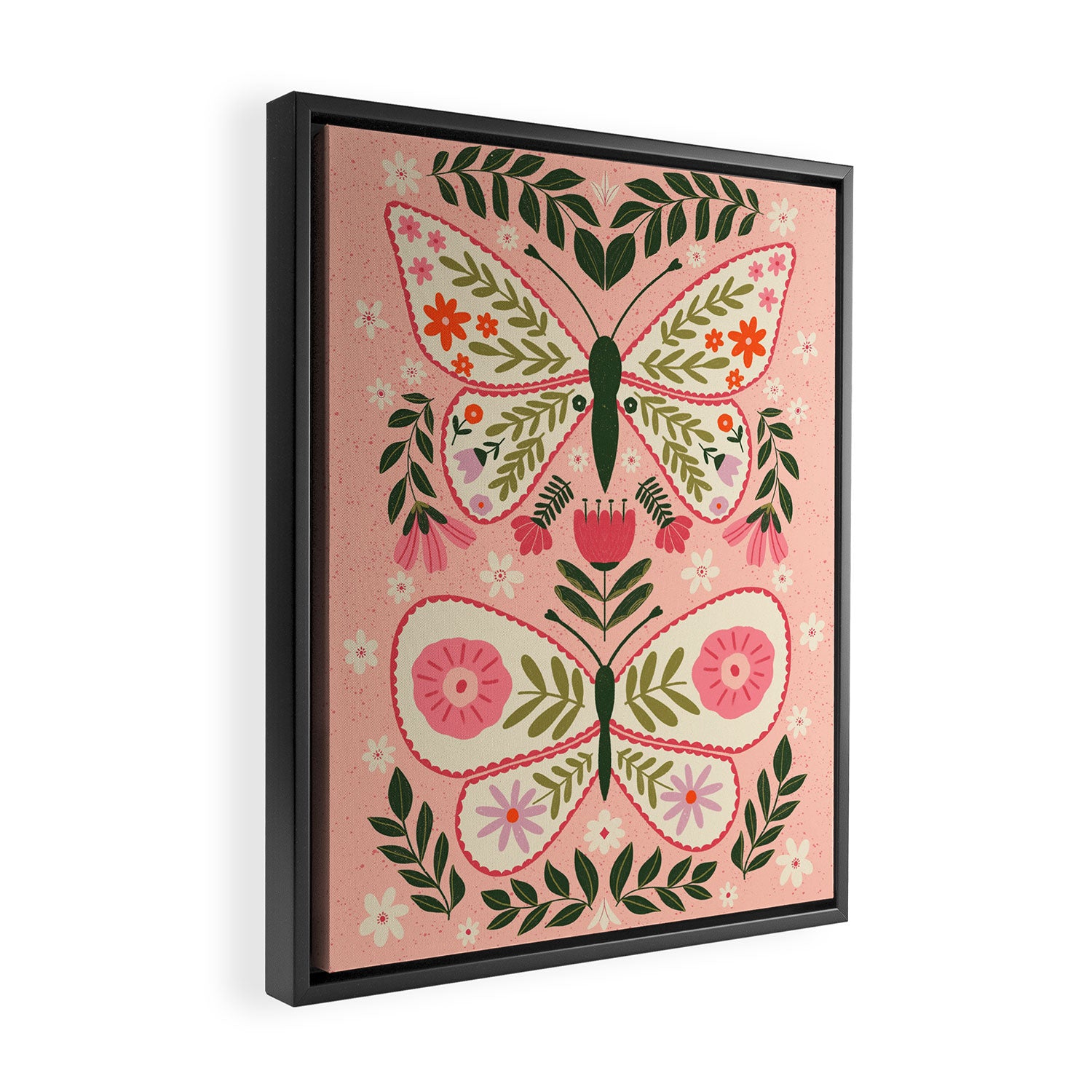  Folk Butterflies -Peach Framed Canvas Print Gallery Image 2