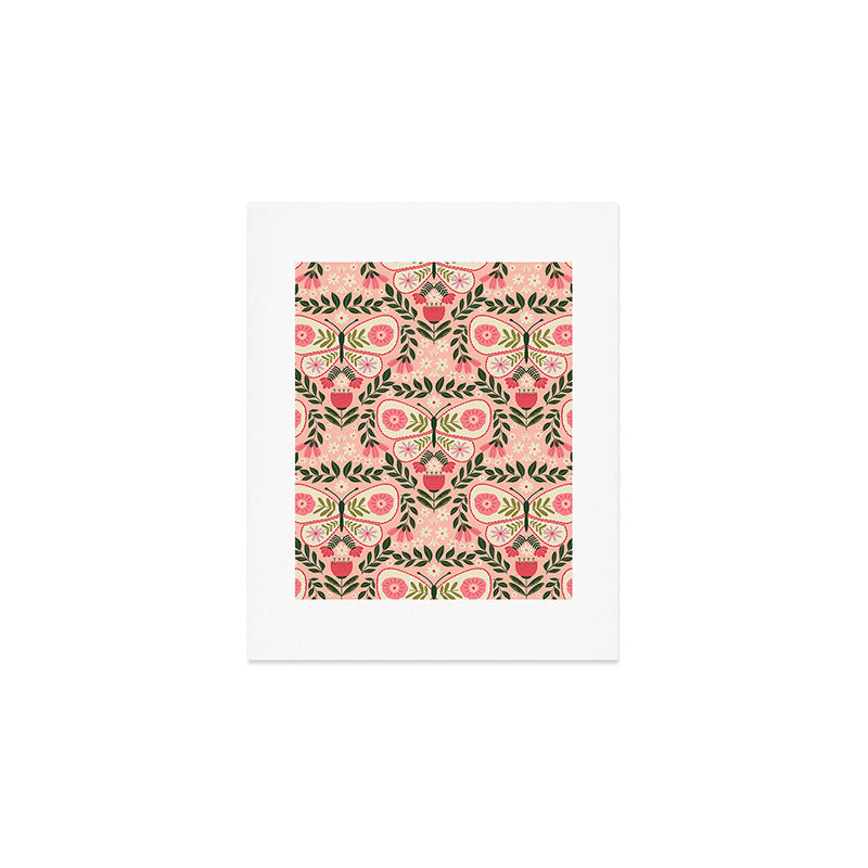 Folk Butterfly Pattern - Peach Art Print Gallery Image 1