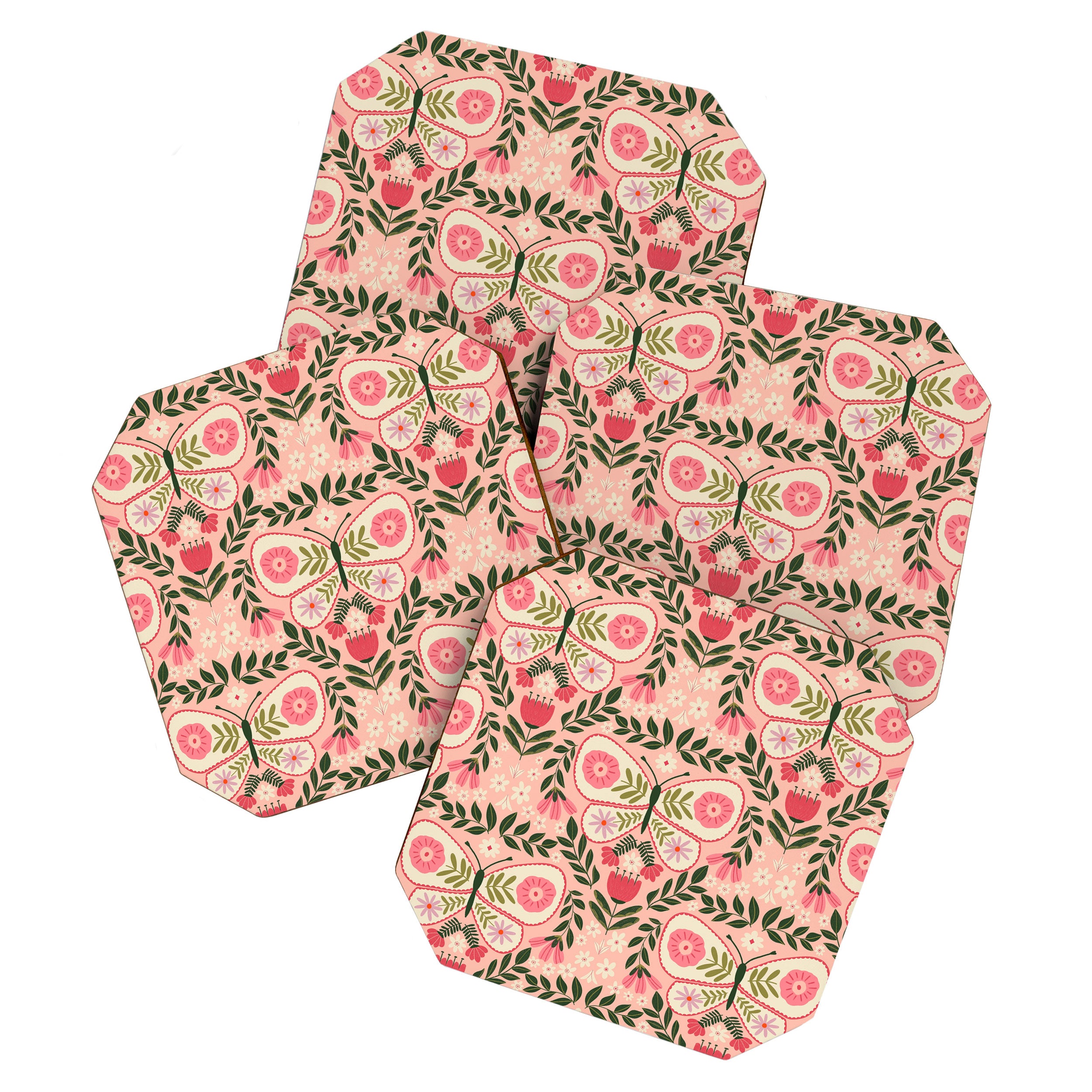 Folk Butterfly Pattern - Peach Coaster Gallery Image 1