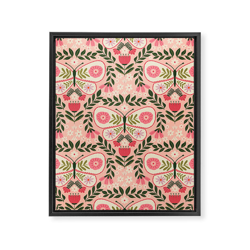 Folk Butterfly Pattern - Peach Framed Canvas Print Gallery Image 8