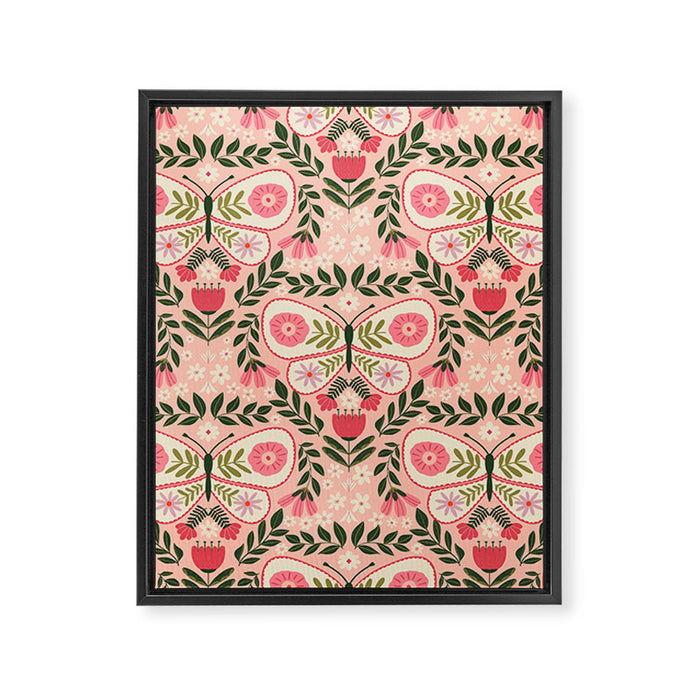 Folk Butterfly Pattern - Peach Framed Canvas Print Gallery Image 1