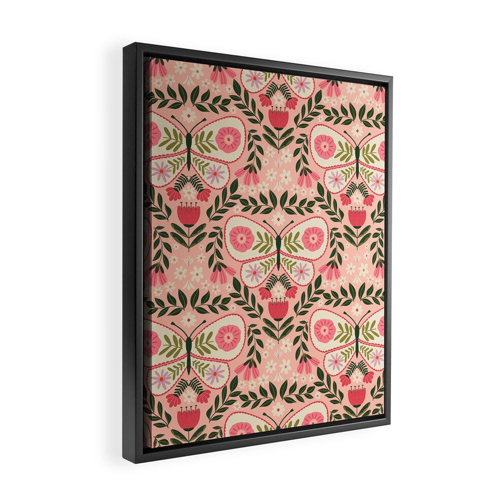 Folk Butterfly Pattern - Peach Framed Canvas Print Gallery Image 2